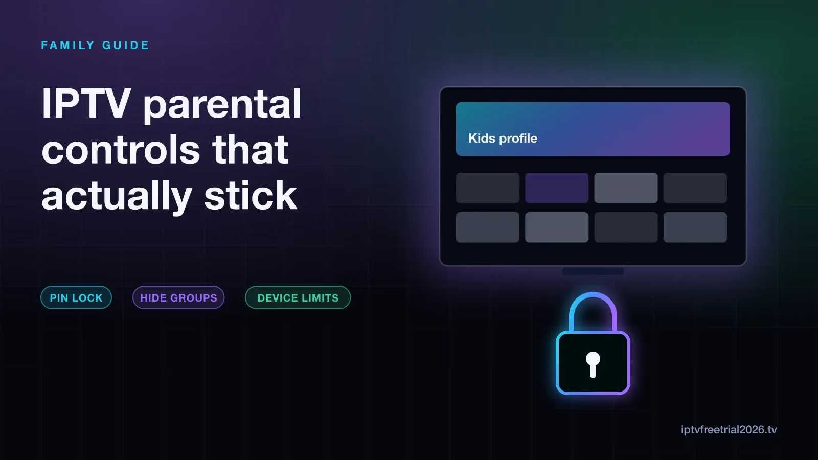 Illustration of a TV showing a kids profile with a glowing padlock beneath it