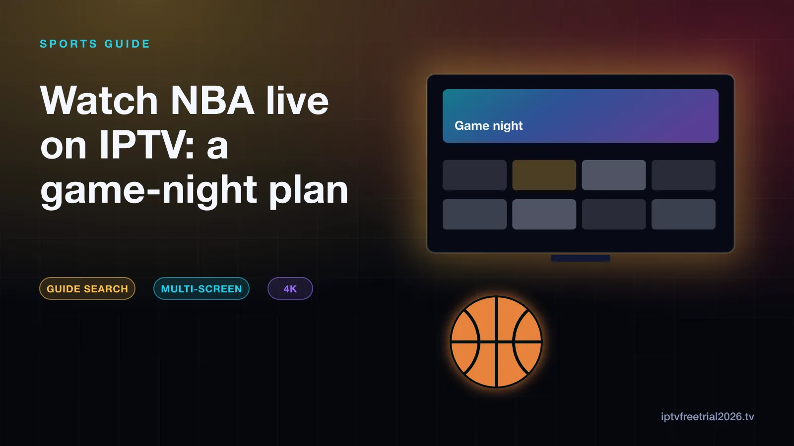 Illustration of a TV showing a game-night channel row with a basketball glowing beneath it