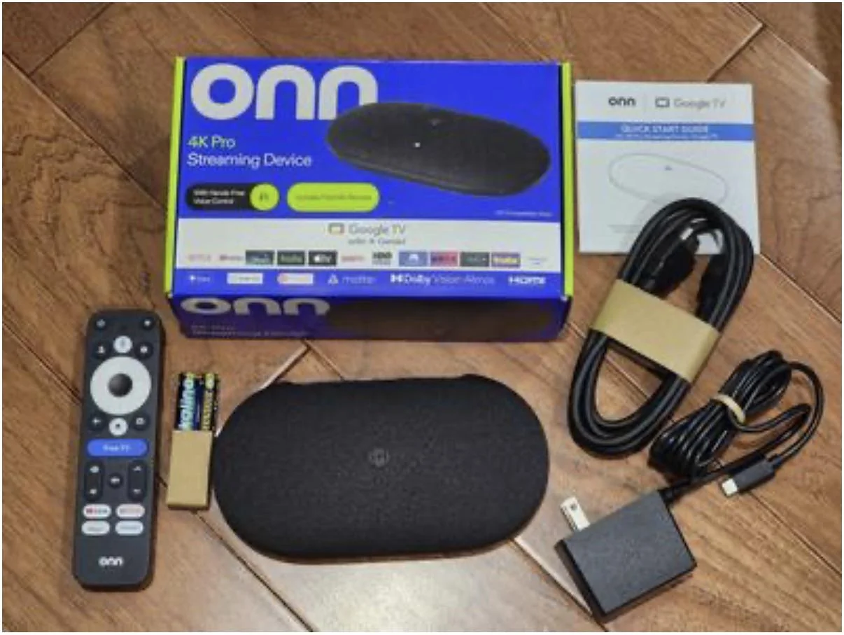 Google TV home screen on ONN 4K Pro — IPTV Free Trial runs via TiviMate alongside Netflix, Prime Video and more