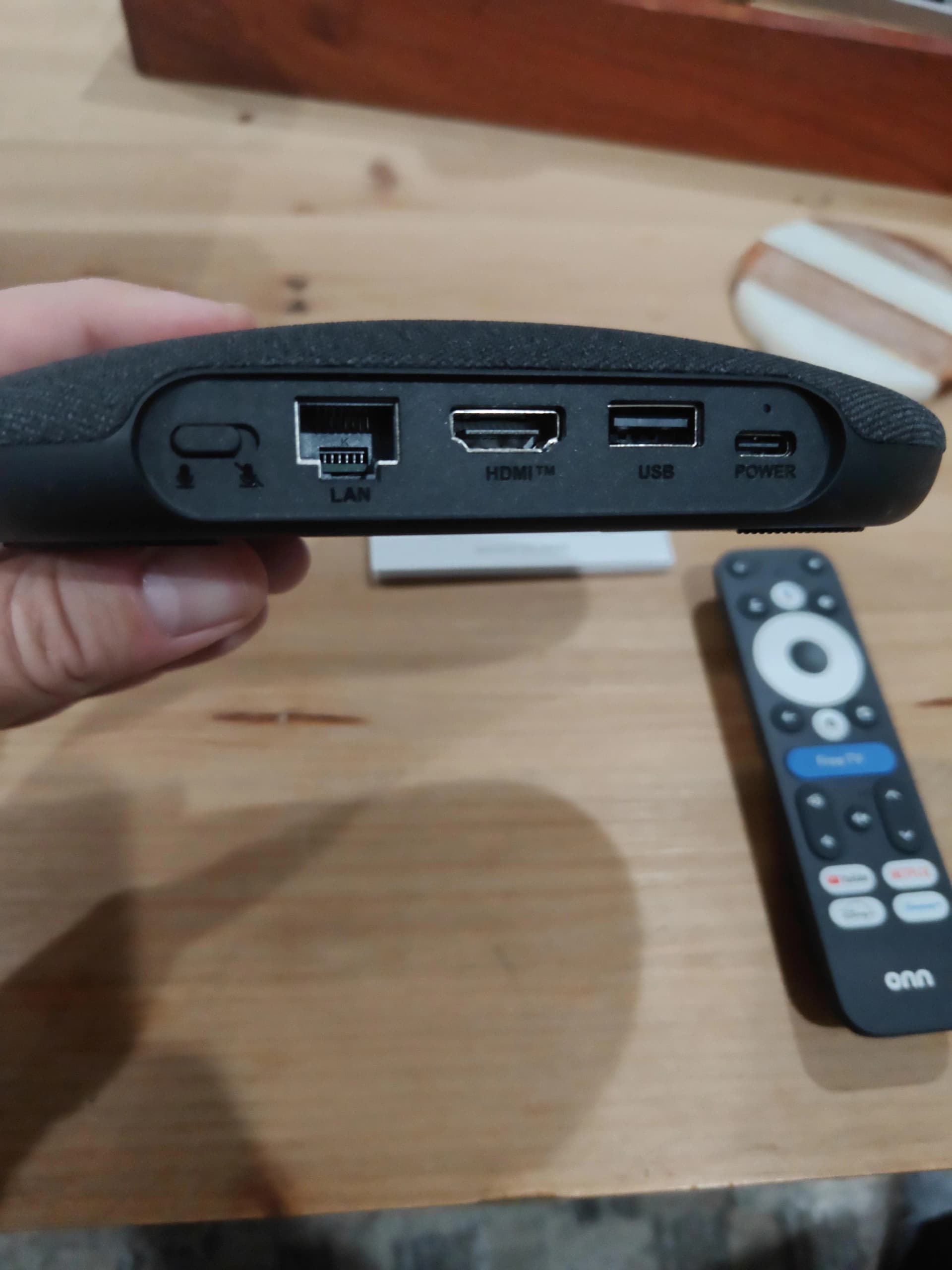 ONN 4K Pro ports — LAN ethernet for buffer-free IPTV Free Trial, HDMI, USB-A and USB-C power